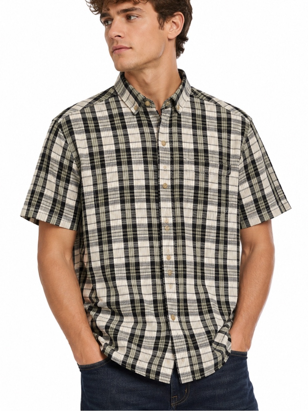 Tommy Bahama 100% Silk Plaid Button Down Shirt